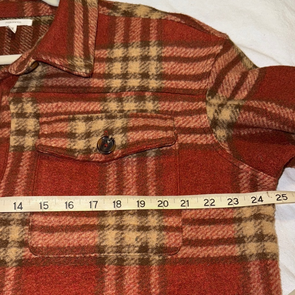 Maurices Rust and Beige Plaid Utility Jacket - Picture 5 of 8